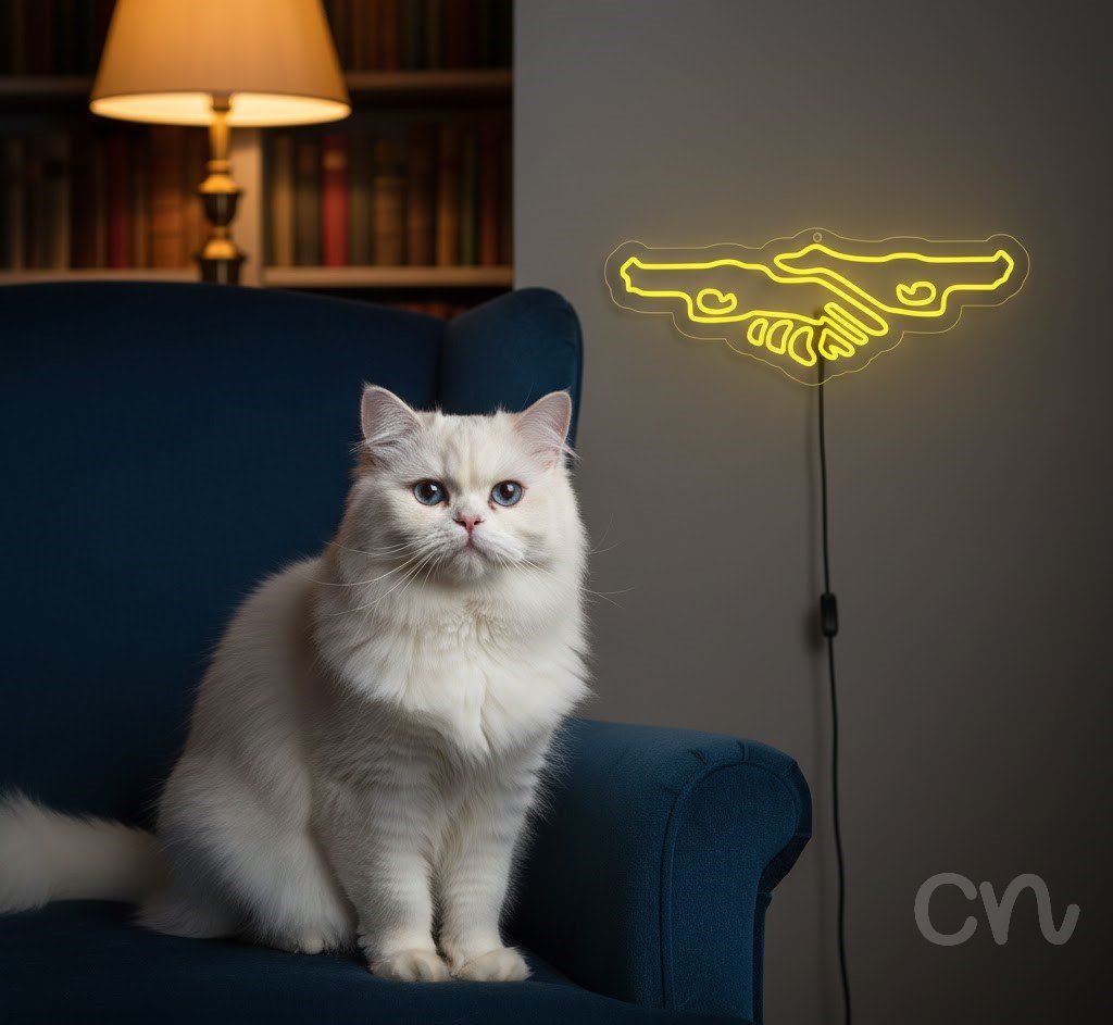 Custom Neon | Handshake Design Neon Sign | 11x30 | Yellow Bright Sign for Home and Bar