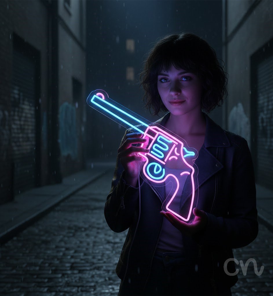 Custom Neon | Revolver Design Neon Sign | 24x20 | Hot Pink and Ice Blue