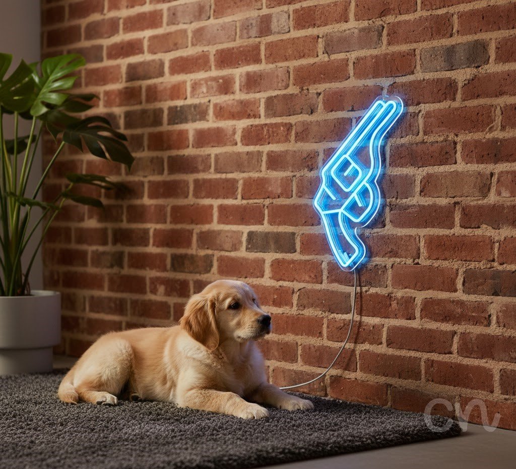 Custom Neon | Pistol Neon Sign | 24x15 | Bright Blue Neon Sign for Room Bar Man Cave 2