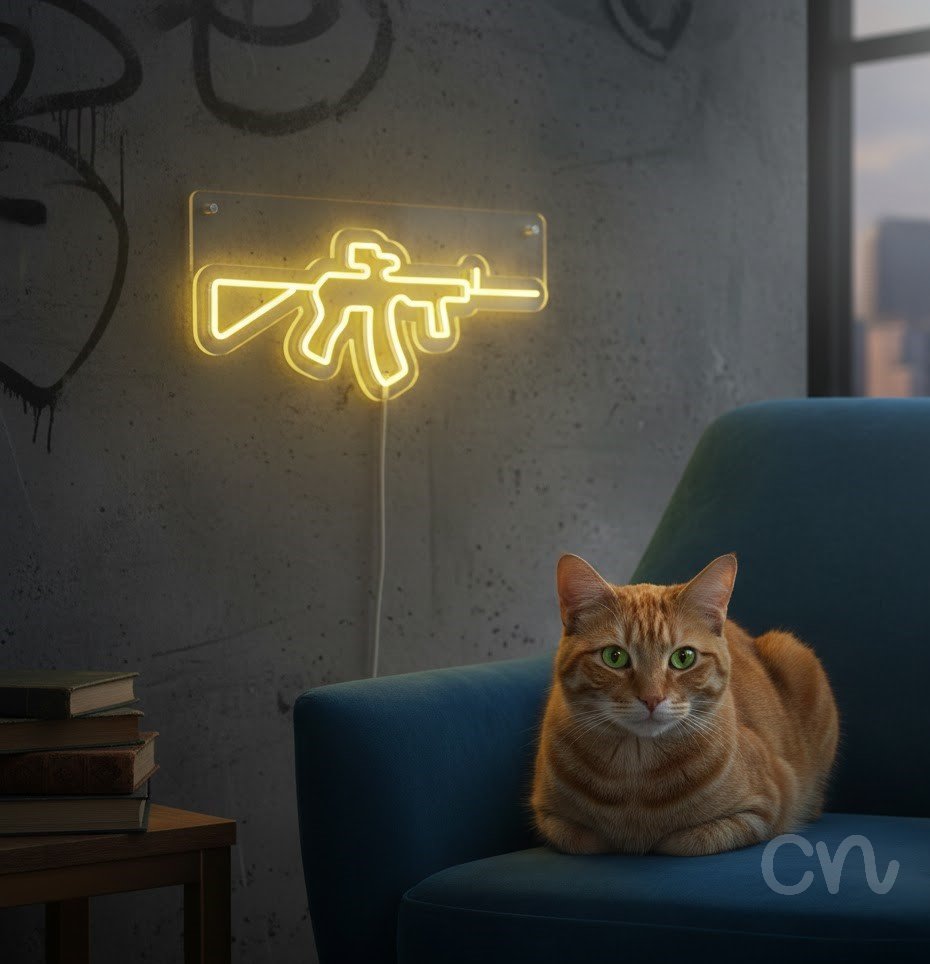 Custom Neon | Rifle Design Neon Sign | 10x23 | Yellow Bright Neon Wall Decor 2