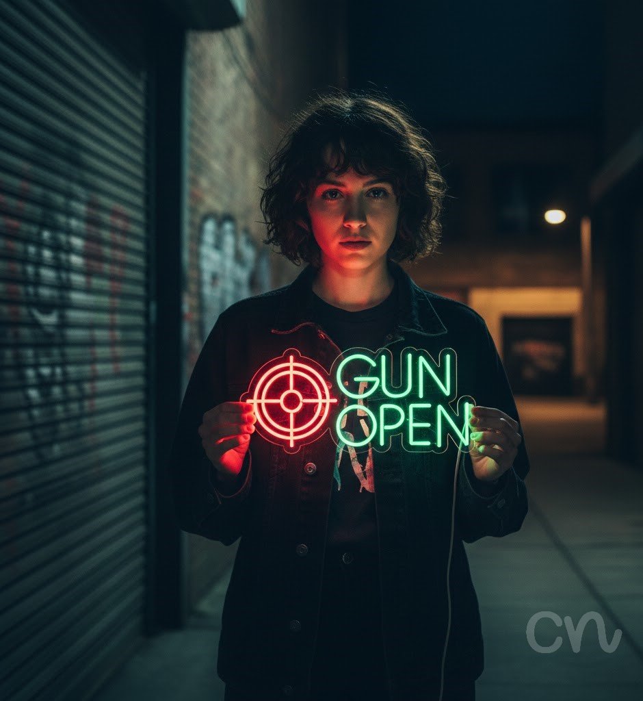 Custom Neon | Gun Open Neon Sign Neon Sign | 11x30 | Neon Green and Hot Pink