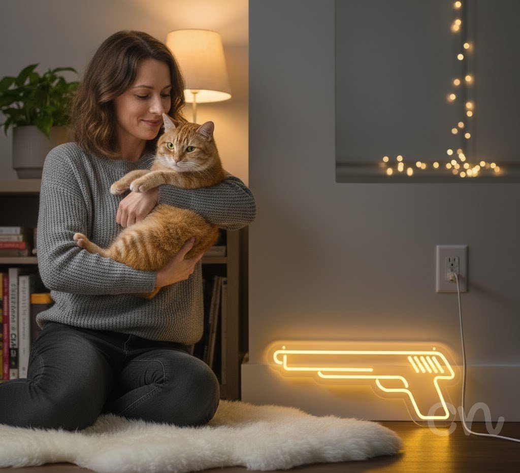 Custom Neon | Pistol Design Neon Sign | 10x24 | Yellow Neon Sign for Home Decor