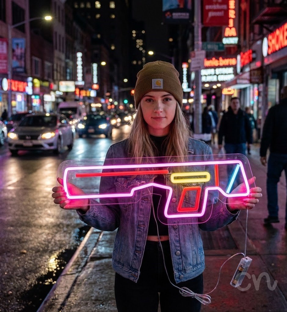 Custom Neon | Gun Design Neon Sign | 9x24 | Pink Red Yellow Blue