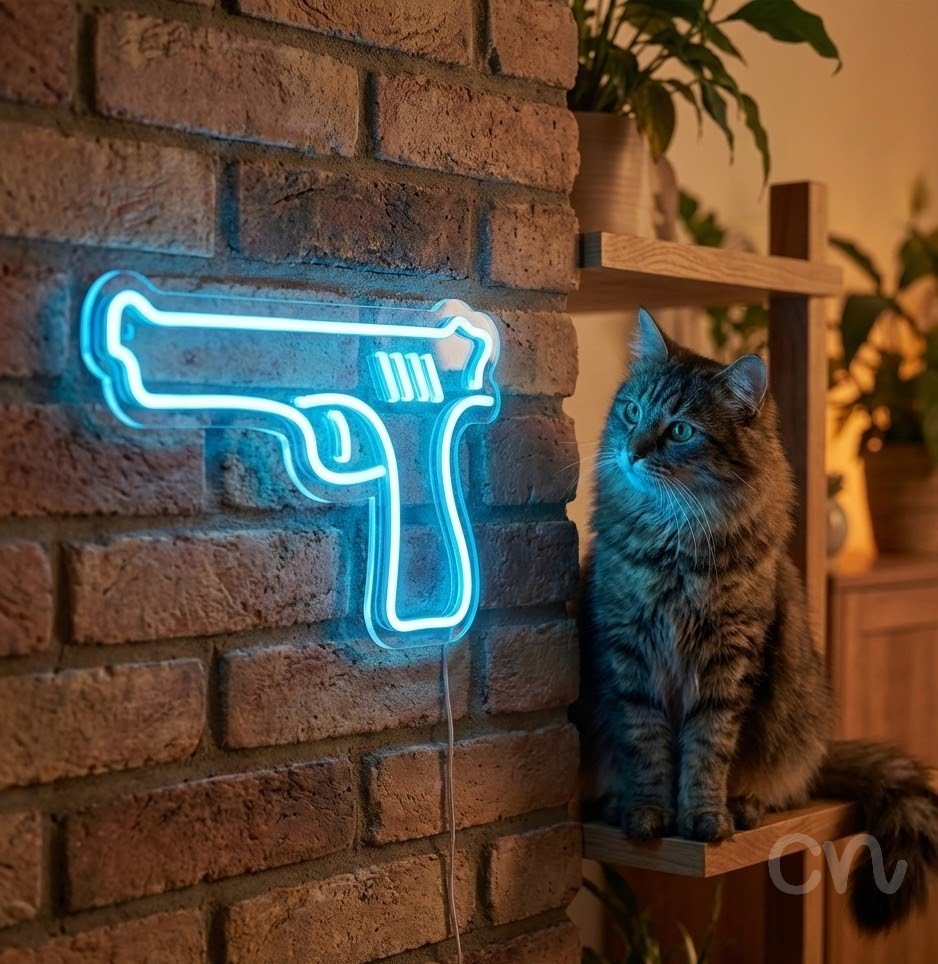 Custom Neon | Pistol Design Neon Sign | 17x24 | Ice Blue Neon Sign for Home Bar** 2