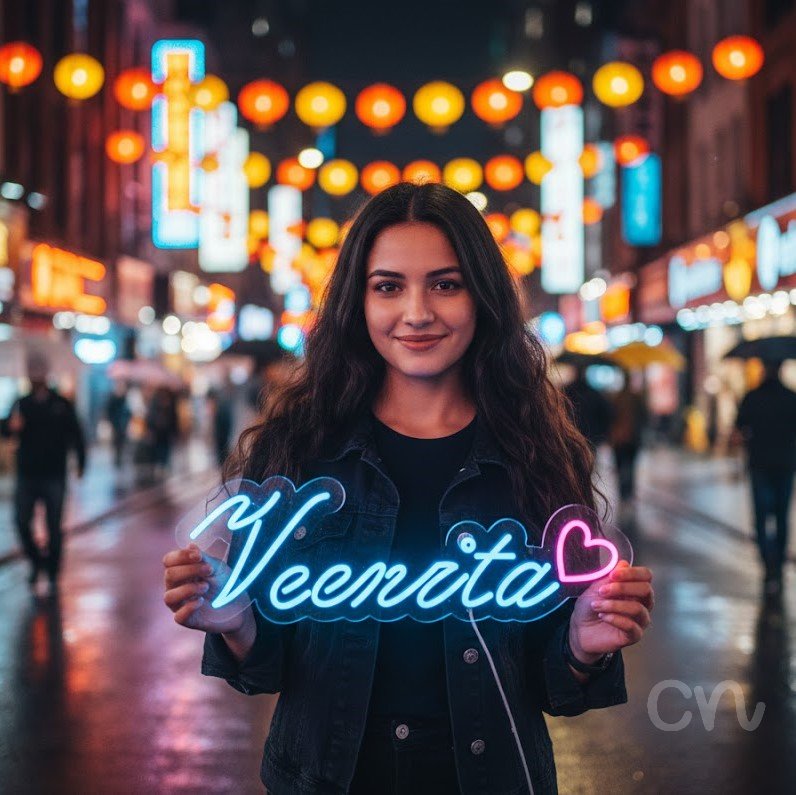 Custom Neon | Veenita Neon Sign | 8x24 | Ice Blue Hot Pink Neon Sign for Bedroom Decor