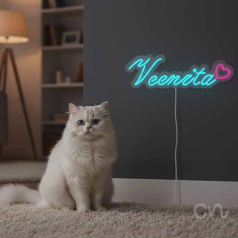 Custom Neon | Veenita Neon Sign | 8x24 | Ice Blue Hot Pink Neon Sign for Bedroom Decor 2