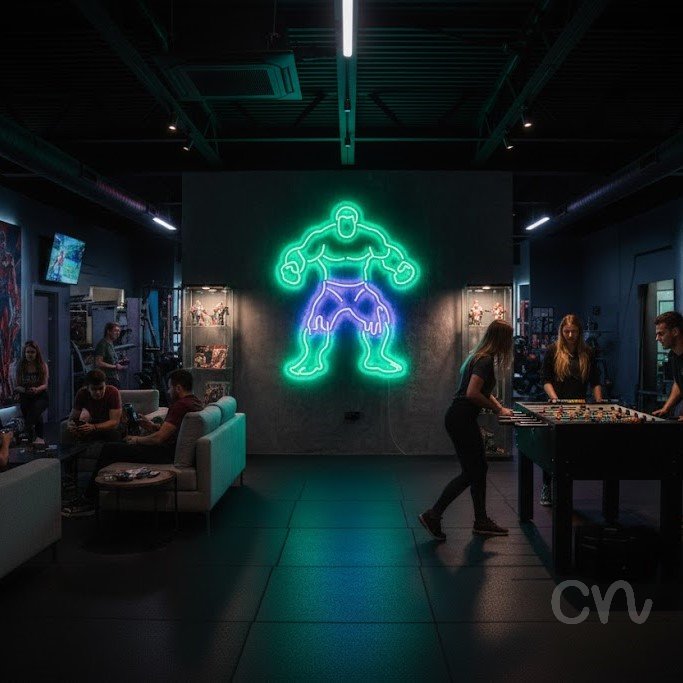 Custom Neon | Muscular Figure Neon Sign | 21x17 Inches | Green and Blue Neon Sign