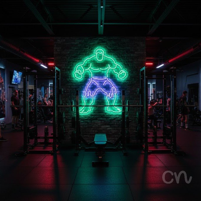Custom Neon | Muscular Figure Neon Sign | 21x17 Inches | Green and Blue Neon Sign 2