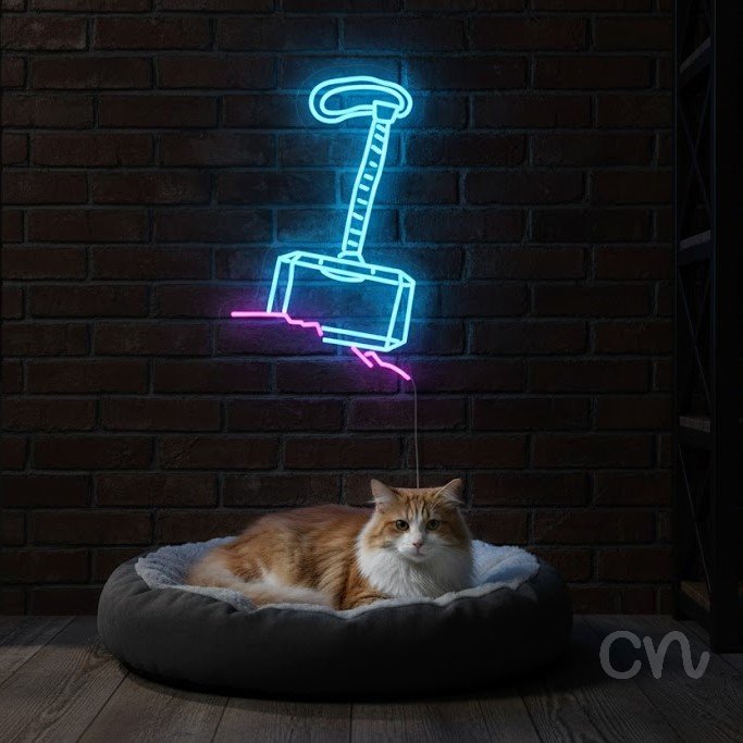 Custom Neon | Hammer Design Neon Sign | 22x14 | Ice Blue and Magenta Neon Sign 2