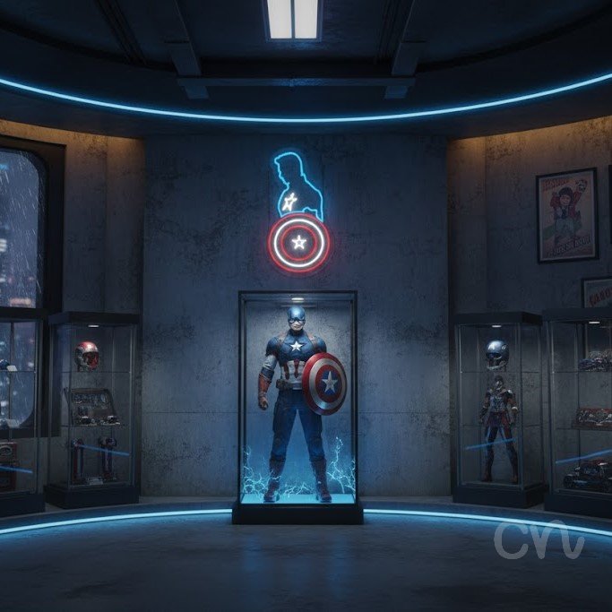 Custom Neon | Hero with Shield Neon Sign | 22x12 | Ice Blue Red White 2