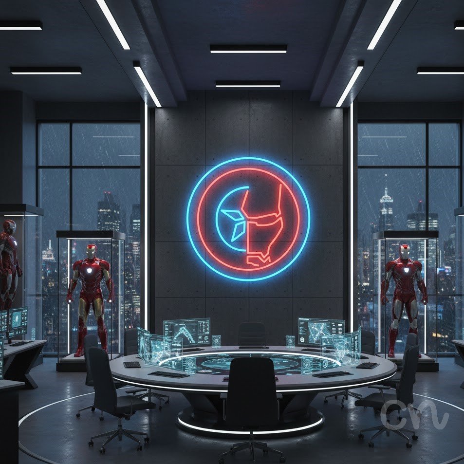 Custom Neon | Robot Face Neon Sign | 20x20 | Red and Ice Blue Color Neon Sign 2