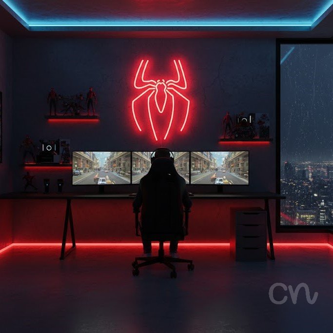 Custom Neon | Spider Design Neon Sign | 17x13 Inches | Red Neon Sign for Decor