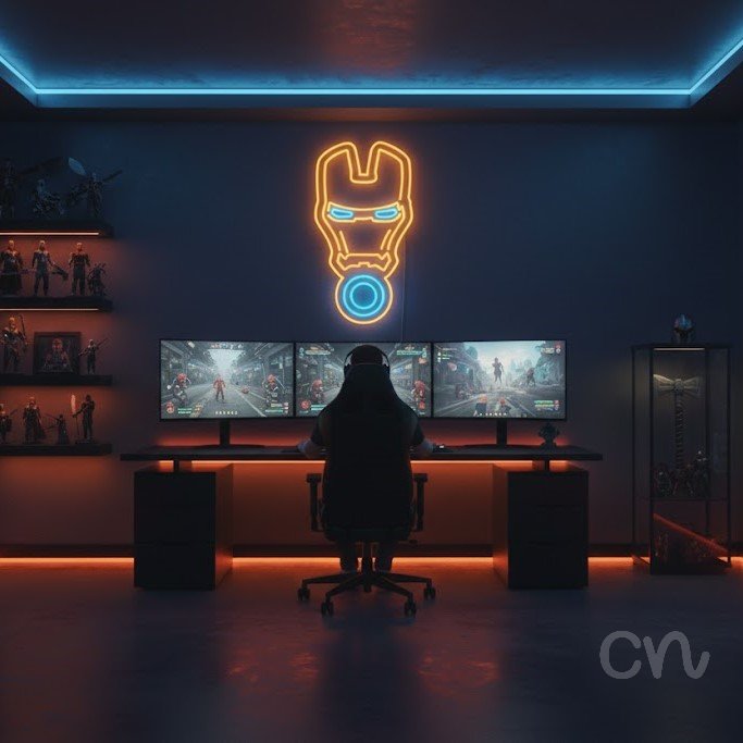 Custom Neon | Robot Head Neon Sign | 23x23 | Yellow Cyan LED Neon Sign for Tech Decor