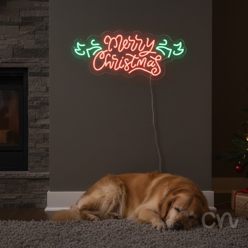 Custom Neon | Merry Christmas Neon Sign | 11x24 Inches | Red and Green Colors