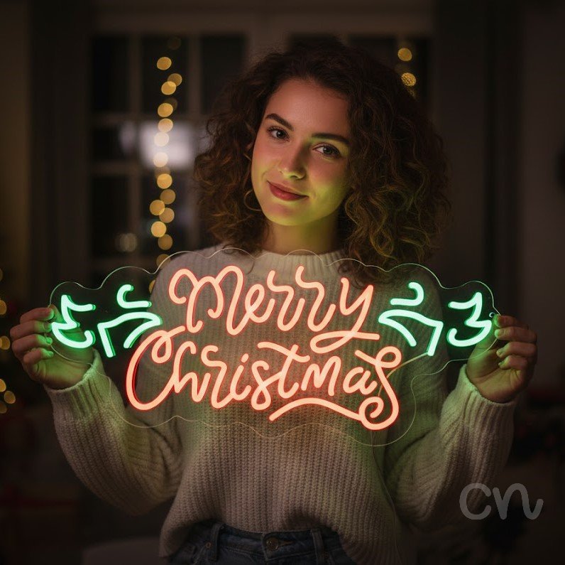 Custom Neon | Merry Christmas Neon Sign | 11x24 Inches | Red and Green Colors 2