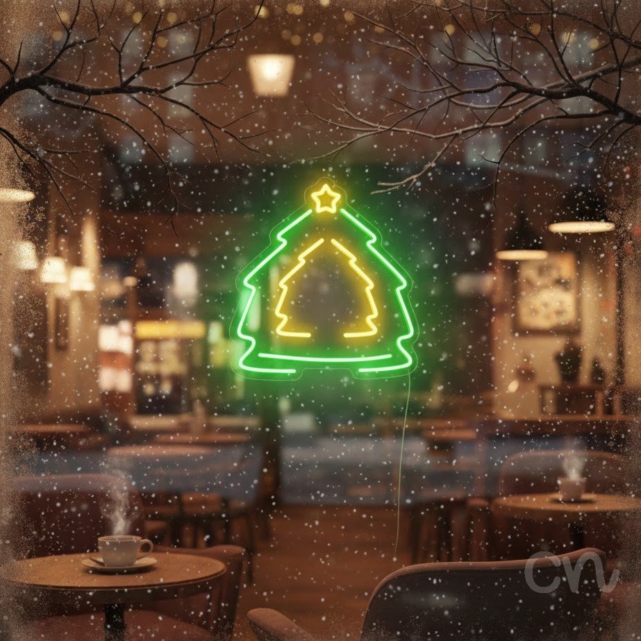 Custom Neon | Christmas Tree with Star Neon Sign | 18x17 Inches | Green and Yellow