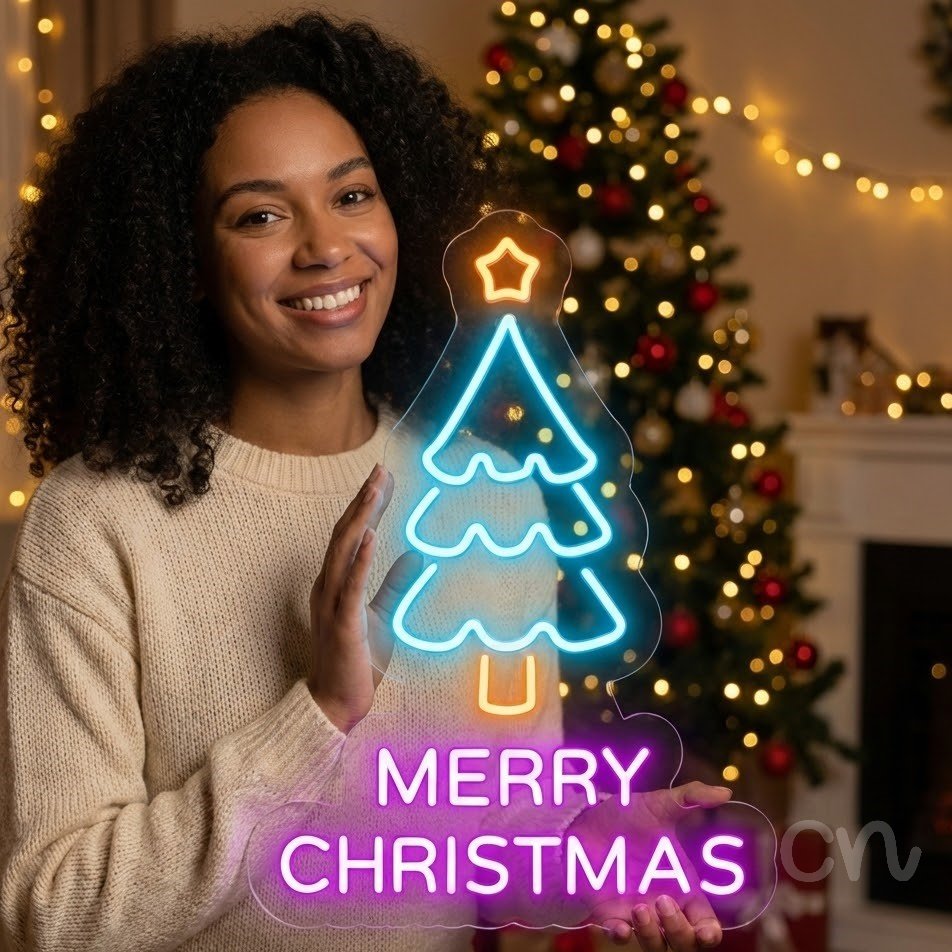 Custom Neon | Merry Christmas Neon Sign | 22x16 | Ice Blue, Orange, Purple