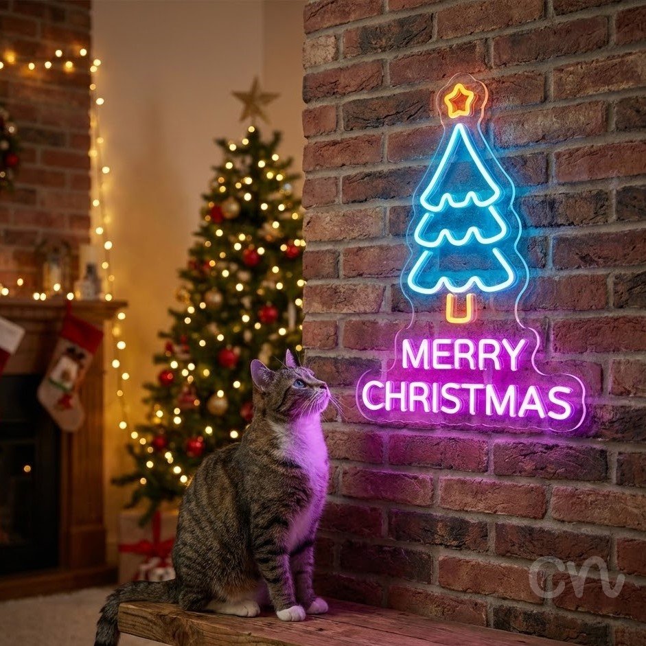 Custom Neon | Merry Christmas Neon Sign | 22x16 | Ice Blue, Orange, Purple 2