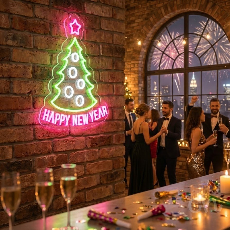 Custom Neon | Happy New Year Neon Sign | 21x16 Inches | Pink Green Neon Sign 2