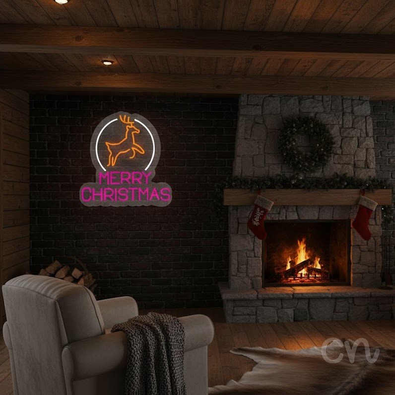 Custom Neon | Merry Christmas Neon Sign | 21x20 | Orange Hot Pink White