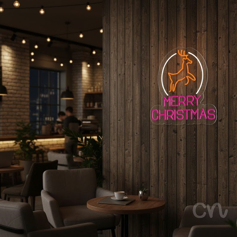 Custom Neon | Merry Christmas Neon Sign | 21x20 | Orange Hot Pink White 2