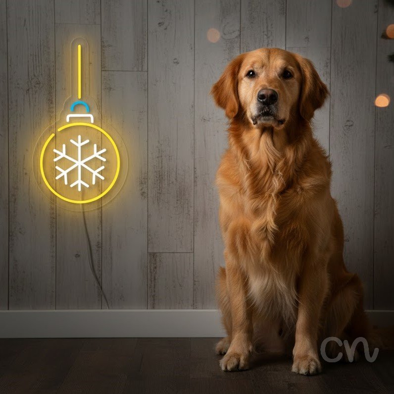 Custom Neon | Snowflake Ornament Neon Sign | 22x12 | Yellow Light Cyan Neon Sign 2