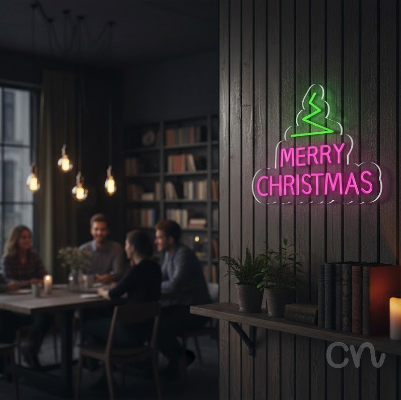 Custom Neon | Merry Christmas Neon Sign | 18x24 | Green Pink Bright Holiday Decor