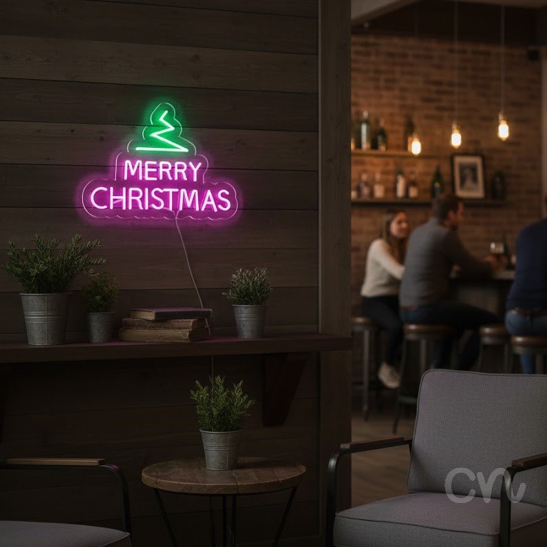Custom Neon | Merry Christmas Neon Sign | 18x24 | Green Pink Bright Holiday Decor 2