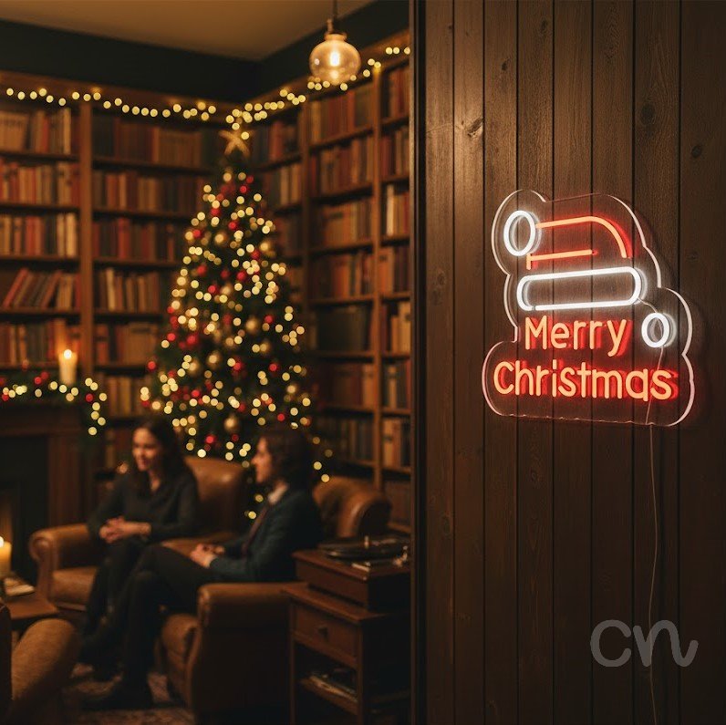 Custom Neon | Merry Christmas Neon Sign | 17x20 Inches | Red and White Neon Sign