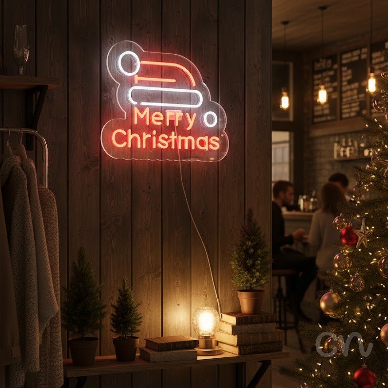 Custom Neon | Merry Christmas Neon Sign | 17x20 Inches | Red and White Neon Sign 2