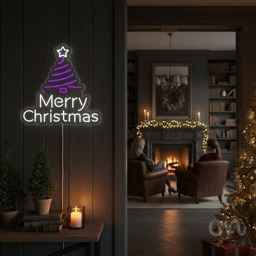 Custom Neon | Merry Christmas Neon Sign | 23x22 | Purple and White Neon Sign