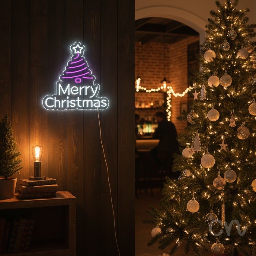 Custom Neon | Merry Christmas Neon Sign | 23x22 | Purple and White Neon Sign 2