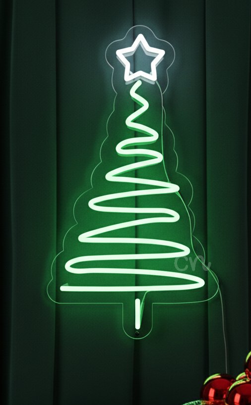 Custom Neon | Christmas Tree Neon Sign with Star Topper | 23x13 | Green and White