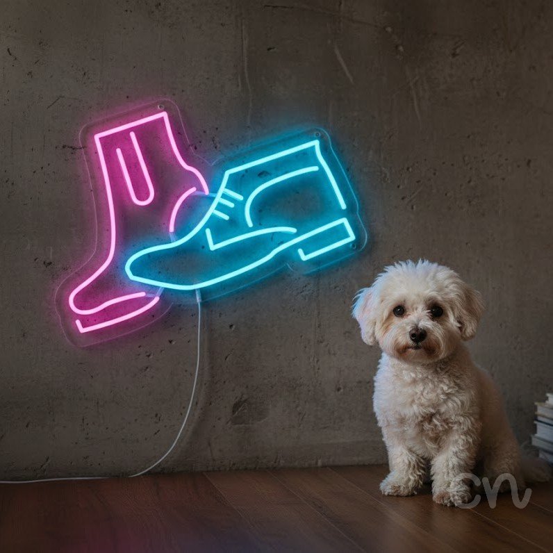 Custom Neon | Shoe Design Neon Sign | 19x24 | Magenta and Cyan Colorful Bright Light 2
