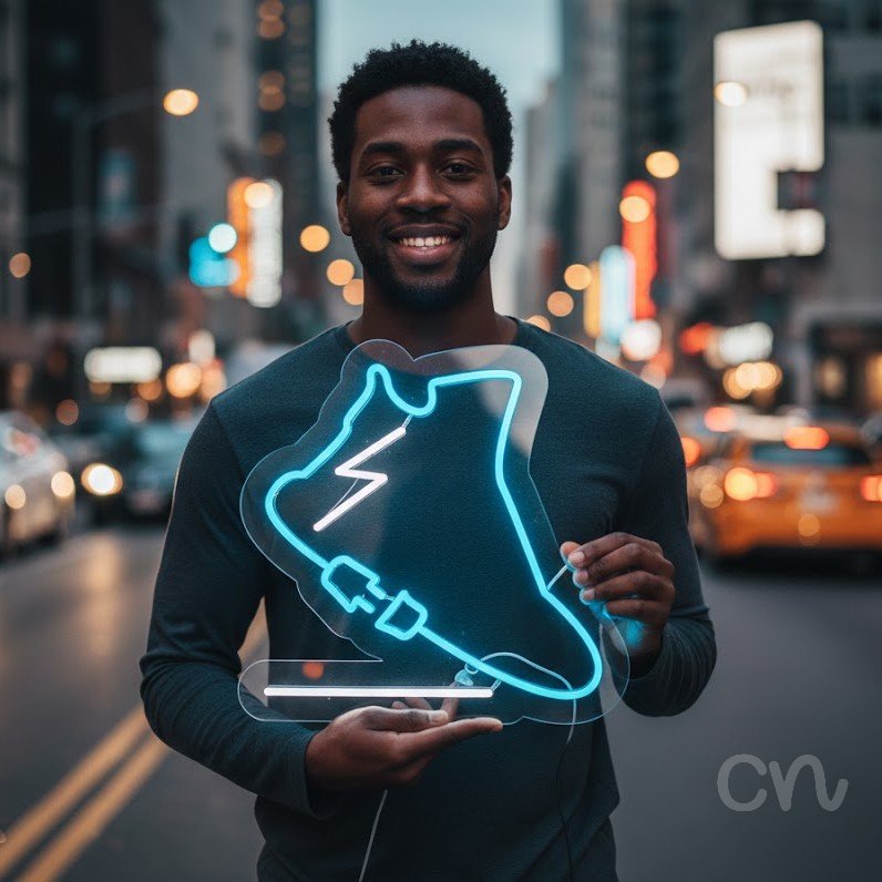 Custom Neon | Shoe Neon Sign | 19x19 | Ice Blue Neon Sign for Shoe Lovers Home Decor