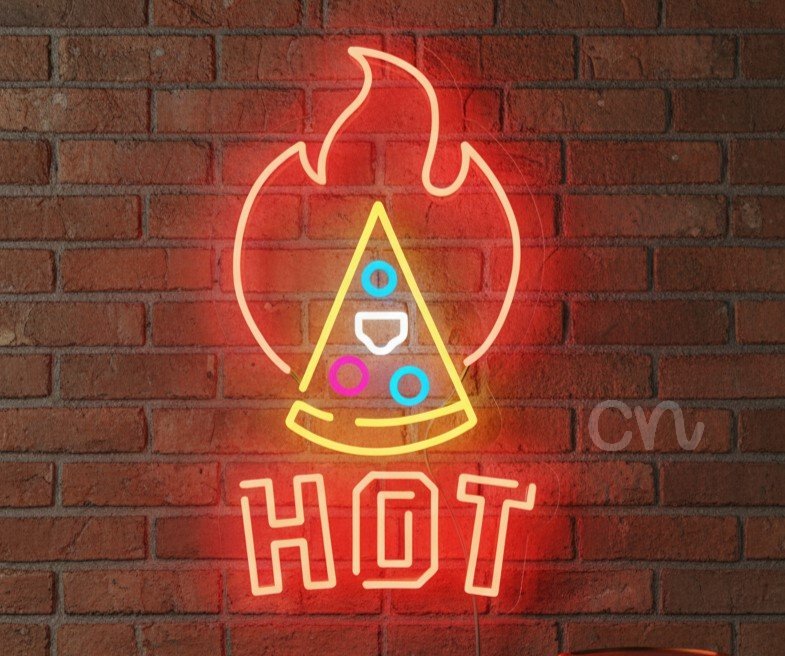 Custom Neon | Hot Pizza Neon Sign with Flame Design | 22x13