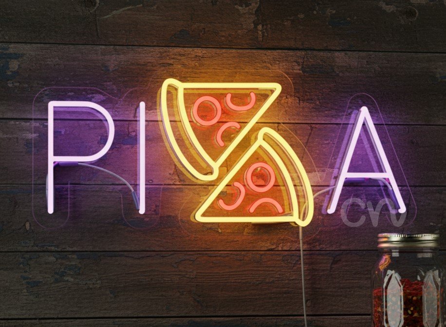 Custom Neon | Pizza Neon Sign| Purple, Yellow, and Red | 11x24 | Purple Yellow Red