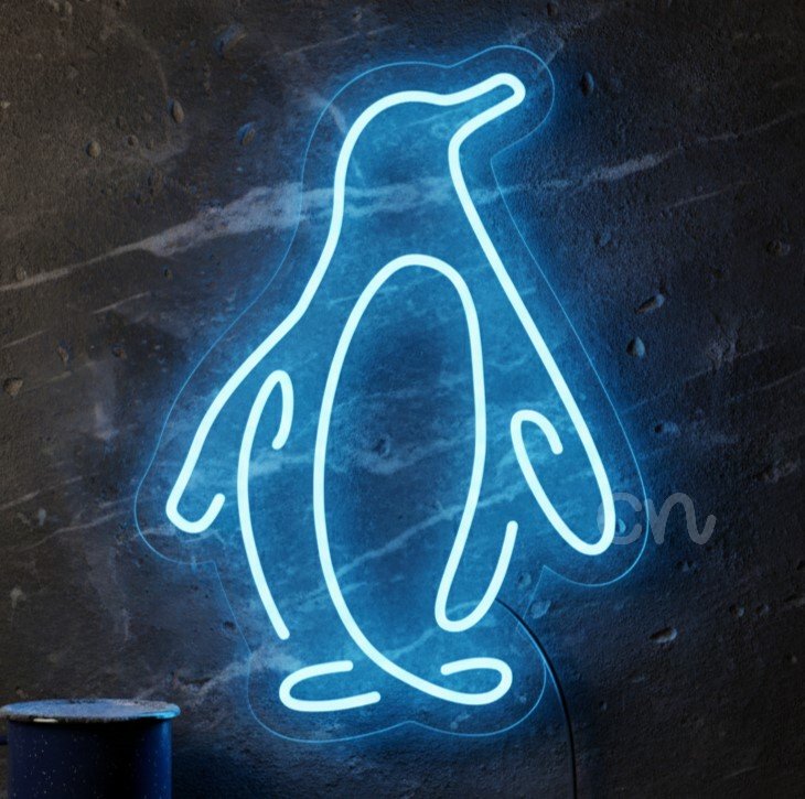Custom Neon | Simple Penguin Neon Sign | 22x16 inches | Blue & White