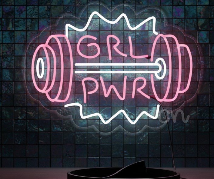 Custom Neon | GRL PWR Barbell Neon Sign with Dumbbell Design | 18x24 | Pink,white