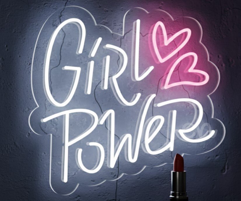 Custom Neon | Girl Power Neon Sign with Pink Hearts | 20x21