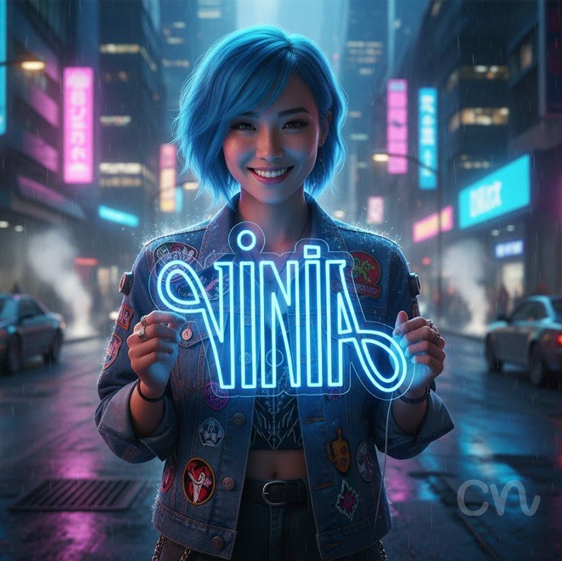 Custom Neon | Vinia Neon Sign | 18x26 | Blue Bright Neon Sign for Home Bar Decor