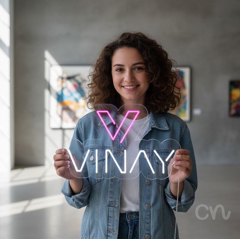 Custom Neon | Vinay Neon Sign | 15x23 Inches | Hot Pink Warm White Neon Sign