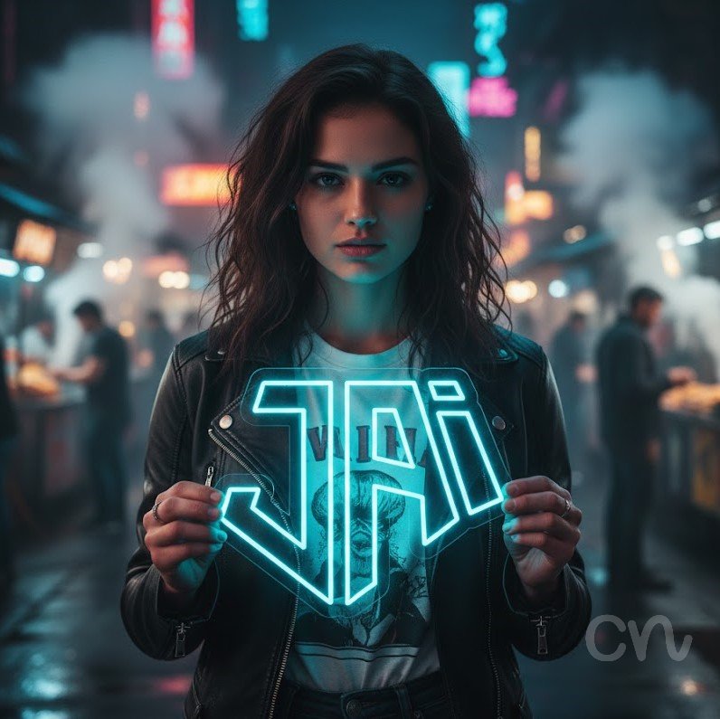 Custom Neon | Jai Neon Sign | 17x21 | Ice Blue Neon Sign for Home Bar Room Party