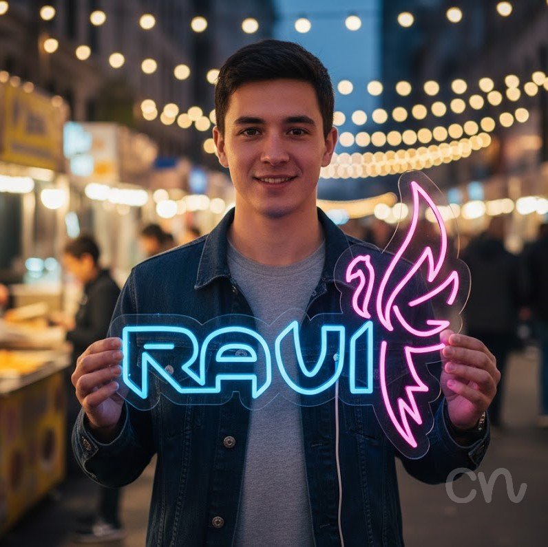 Custom Neon | Ravi Neon Sign | 20x24 | Blue Pink Neon Sign for Home and Bar Decor