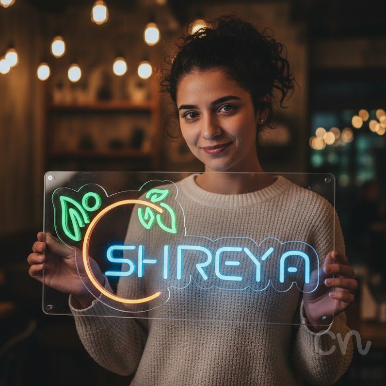 Custom Neon | Shreya Neon Sign | 12x24 | Light Blue, Green, Orange Neon Sign