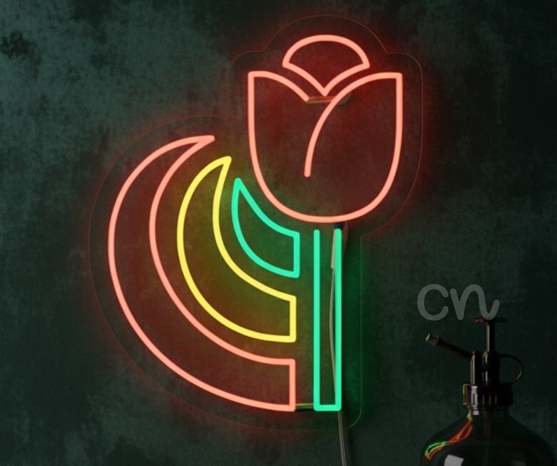 Custom Neon | Flower Neon Sign LED Neon Flex Wall Light | Red Yellow | 22x18