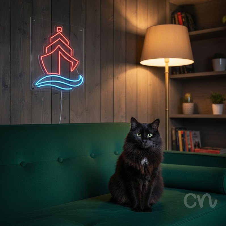 Custom Neon | Boat on Waves Neon Sign | 23x22 Inches | Red and Blue Neon Sign 2