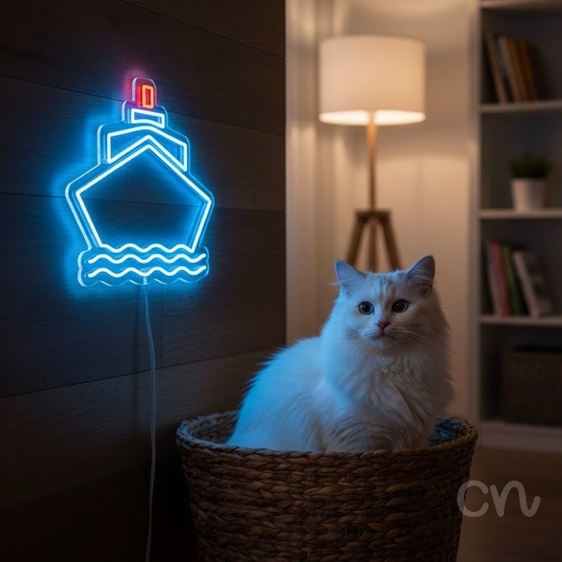 Custom Neon | Ship Design Neon Sign | 21x22 | Blue and Red Color for Shipping Decor 2