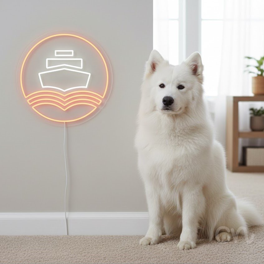 Custom Neon | Ship Design Neon Sign | 21x21 Inches | White and Orange Neon Sign 2