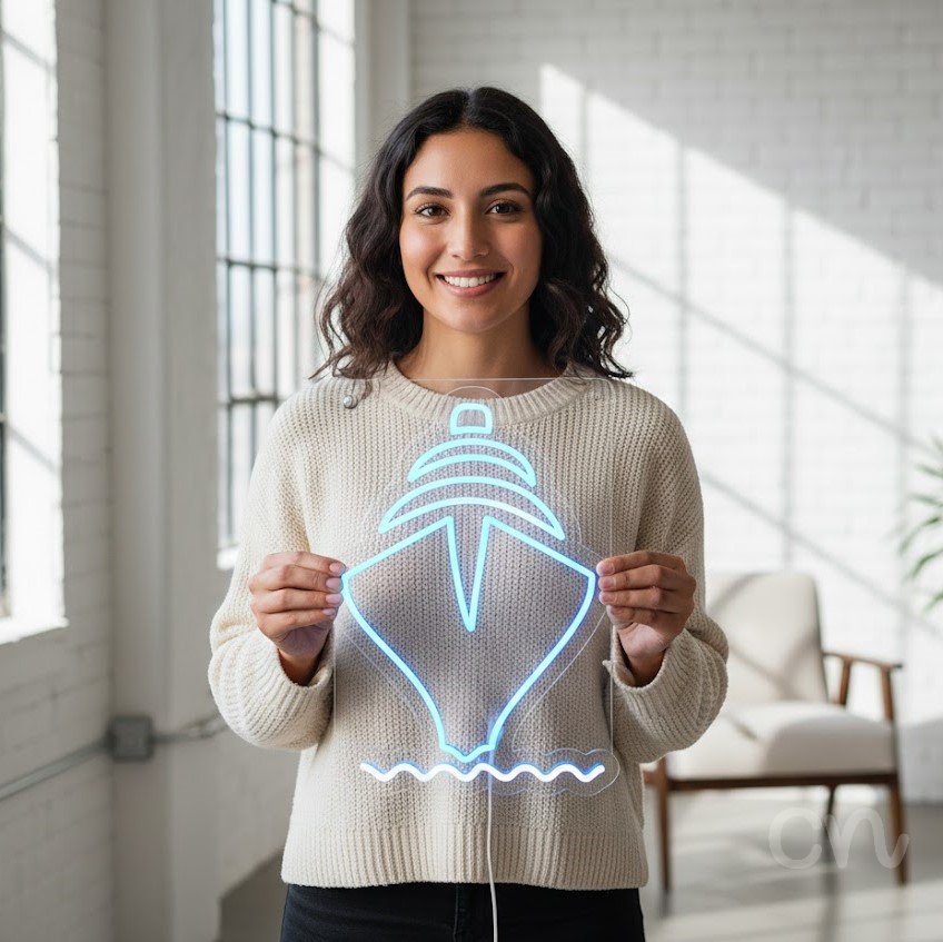 Custom Neon | Ship Neon Sign | 21x15 Inches | Ice Blue Neon Sign for Home Decor